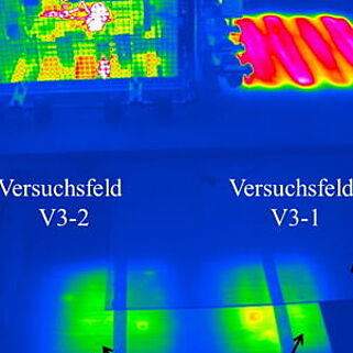 Aufnahme einer Wärmebildkamera: Temperaturverteilung der erwärmten Probefläche